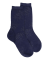 Women's plain wool socks with transparency - Navy Blue