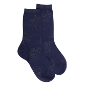 Women's plain wool socks with transparency - Navy Blue | Doré Doré