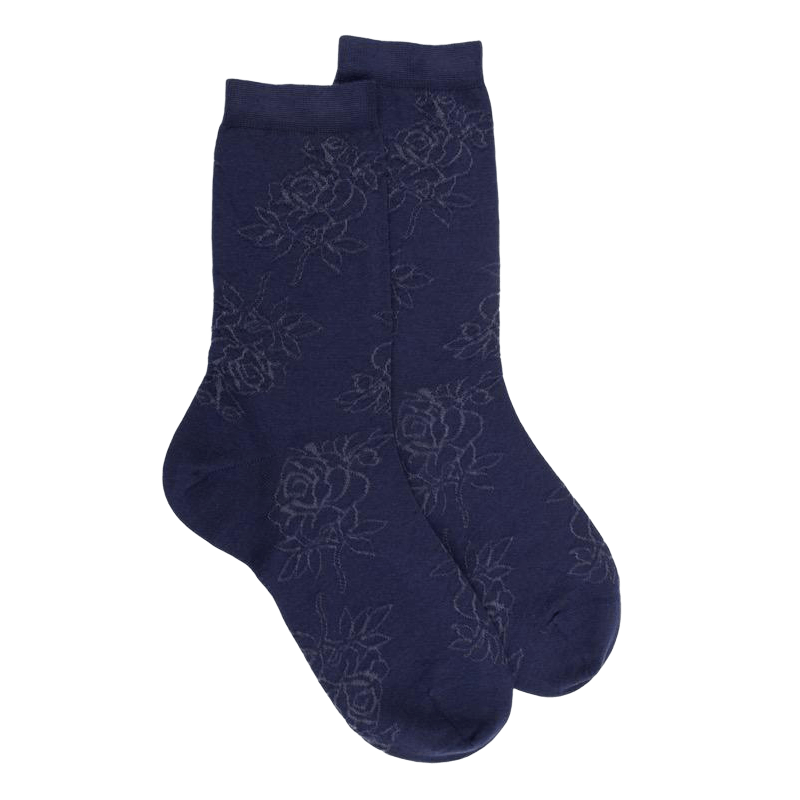 Women's plain wool socks with transparency - Navy Blue | Doré Doré