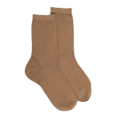 Women's plain wool socks with transparency - Camel | Doré Doré