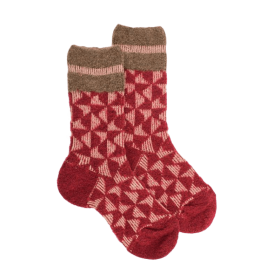 Children's polar wool geometric pattern socks - Red | Doré Doré