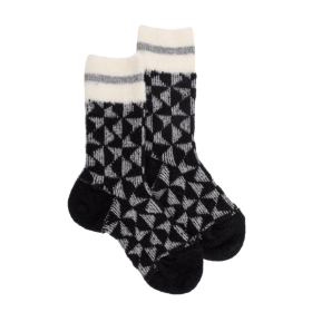 Children's polar wool geometric pattern socks - Black | Doré Doré