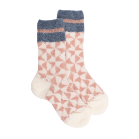 Children's polar wool geometric pattern socks - Cream | Doré Doré