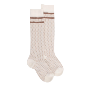 Children's cotton long socks with woven pattern - Cream | Doré Doré