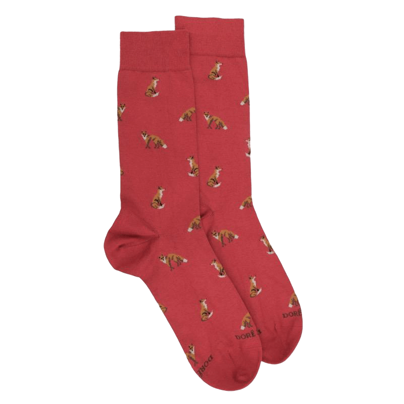 Men's cotton fox patterned socks - Brick colour | Doré Doré