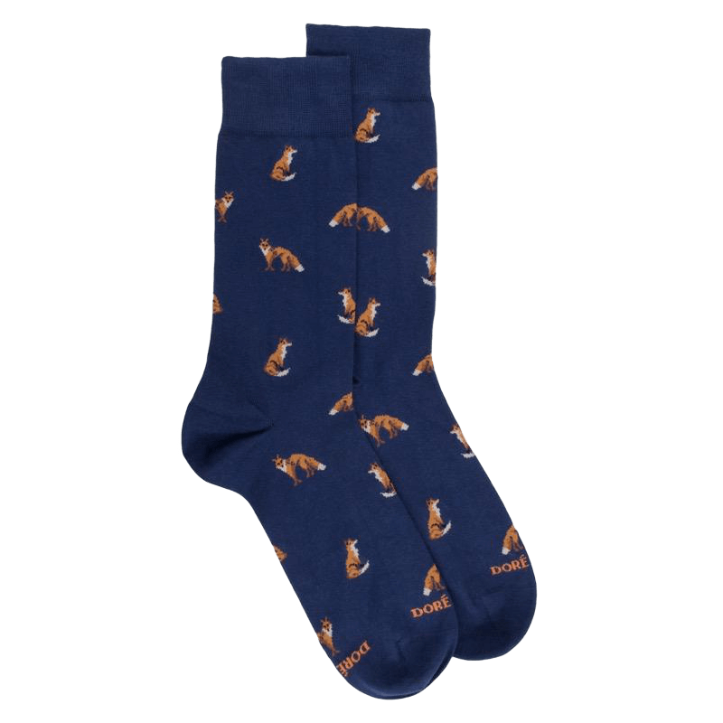 Men's cotton fox patterned socks - Royal Blue | Doré Doré