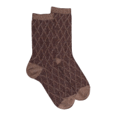 Women's glitter cotton and wool socks patterned weave effect - Hazelnut | Doré Doré