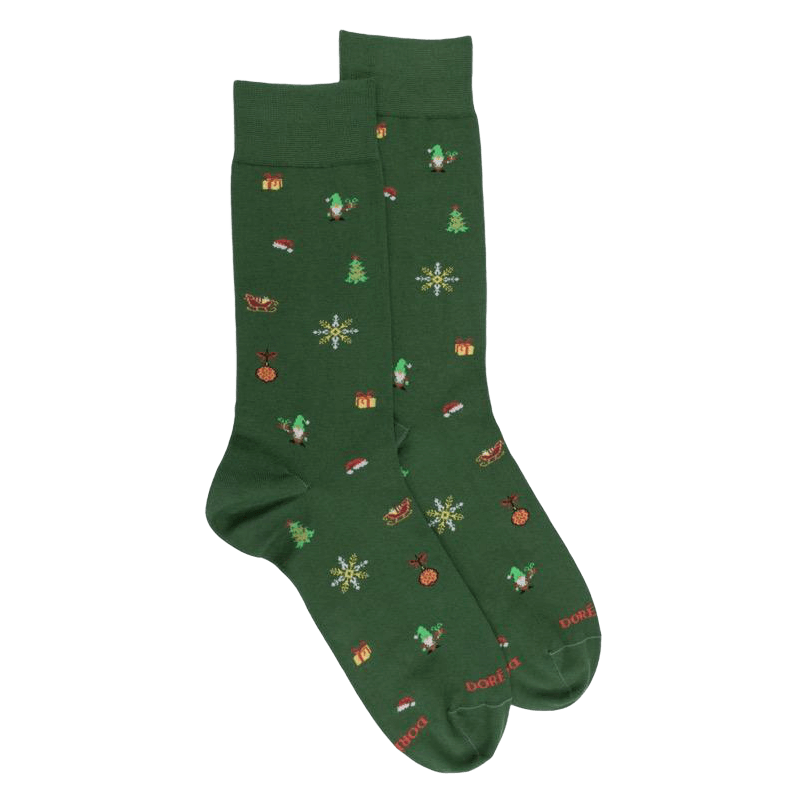 Men's cotton socks with Christmas motif - Green | Doré Doré