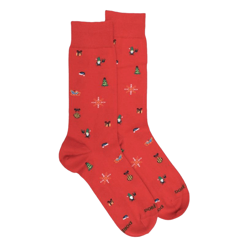 Men's cotton socks with Christmas motif - Red | Doré Doré