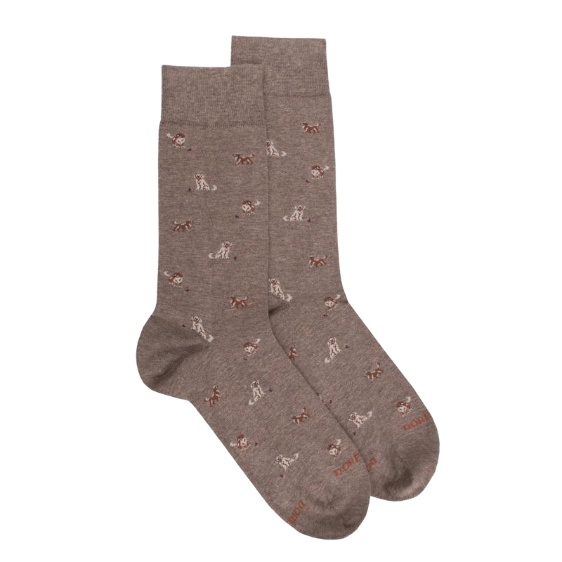 Men's cotton socks with dogs repeat pattern - Cream | Doré Doré