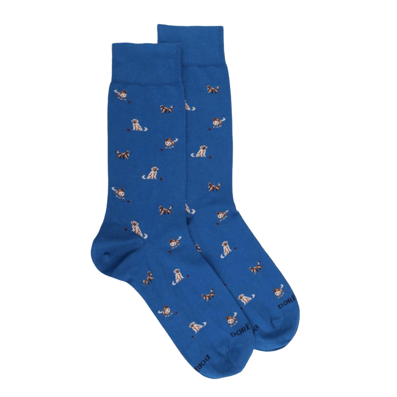 Men's cotton socks with dogs repeat pattern - Blue Cosmos | Doré Doré