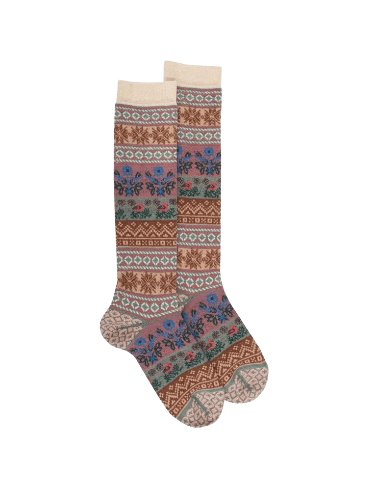 Women's wool long socks with Christmas motif Cameleon Doré Doré