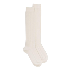 Women's wool and cashmere knee-highs with twisted pattern - Cream | Doré Doré