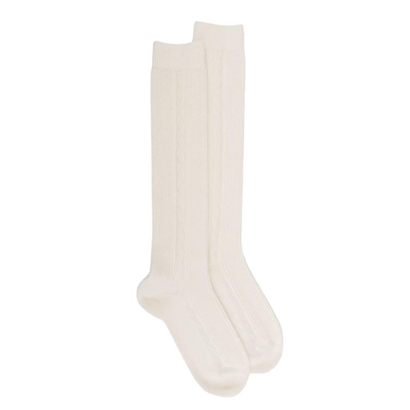 Women's wool and cashmere knee-highs with twisted pattern - Cream | Doré Doré