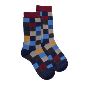 Kids' checkered cotton socks - Blue & purple | Doré Doré