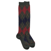 Men's long wool socks patterned in three colors - Thuja Green & blue | Doré Doré