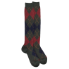 Men's long wool socks patterned in three colors - Thuja Green & blue | Doré Doré