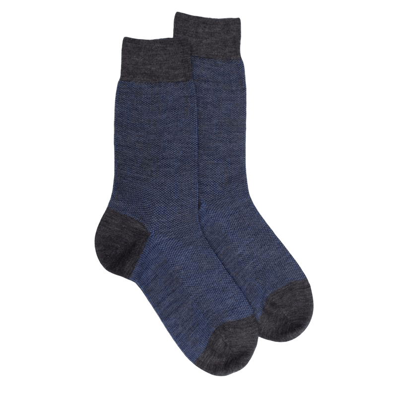 Men's caviar patterned wool socks - Grey & blue | Doré Doré