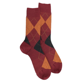 Men's wool socks patterned in three colors - Red & grau-green | Doré Doré