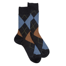 Men's wool socks patterned in three colors - Dark grey & Squirrel colour | Doré Doré
