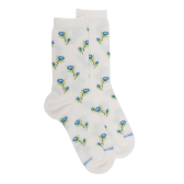 Women's cotton lisle socks with flowers repeat pattern - Cream | Doré Doré