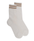 Women's openwork cotton lisle socks with striped contrast cuff - Cream & Beige Sand