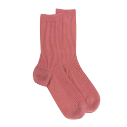 Women's ribbed cotton lisle socks - Pink | Doré Doré