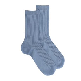 Women's ribbed cotton lisle socks - Blue Antartic | Doré Doré
