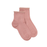 Kids' openwork cotton lisle ankle socks with glitter contrast cuff - Rose Praline | Doré Doré