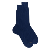 Men's fine gauge ribbed cotton lisle socks - Royal Blue | Doré Doré