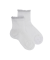 Kids' openwork cotton lisle ankle socks with glitter contrast cuff white