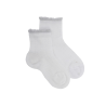 Kids' openwork cotton lisle ankle socks with glitter contrast cuff white | Doré Doré