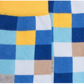Kids' checkered cotton socks - Azure & Yellow Papaya | Doré Doré