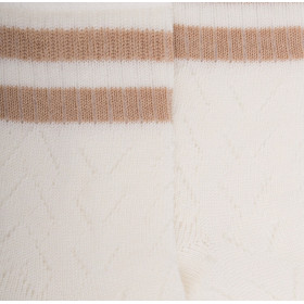 Kids' openwork cotton lisle ankle socks with striped contrast cuff - Cream & Beige Sand | Doré Doré