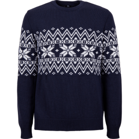 Round neck pullover unisex wool with Christmas motif - Navy | Doré Doré