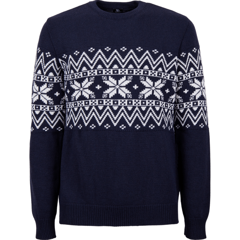 Round neck pullover unisex wool with Christmas motif - Navy | Doré Doré