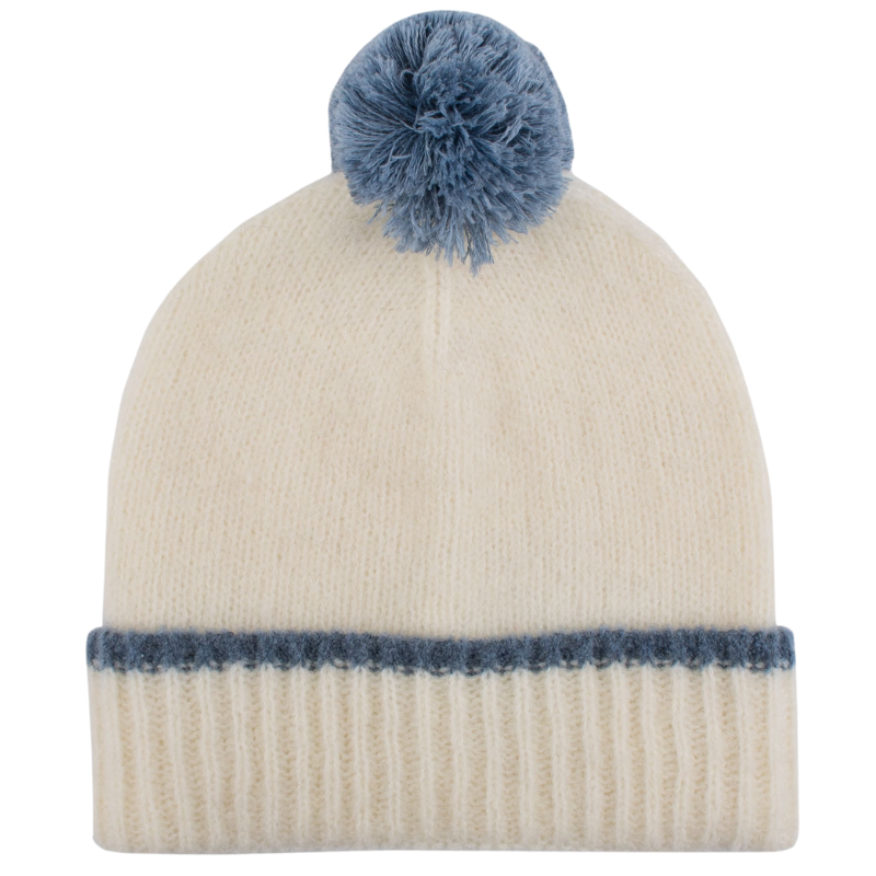 Fleece hat with pompom - Ecru and blue | Doré Doré