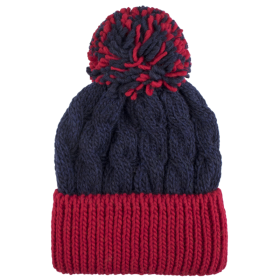 Twisted wool hat with pompom - Blue and red | Doré Doré