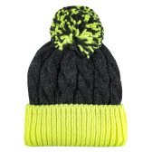 Twisted wool hat with pompom - Grey and green | Doré Doré