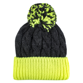 Twisted wool hat with pompom - Grey and green | Doré Doré