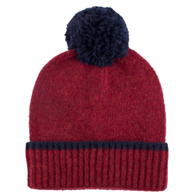 Fleece hat with pompom - Dark red and blue | Doré Doré