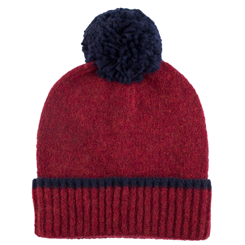 Fleece hat with pompom - Dark red and blue | Doré Doré