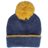 Fleece hat with pompom - Blue and yellow | Doré Doré