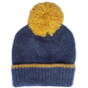 Fleece hat with pompom - Blue and yellow