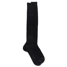 Men's luxury cotton lisle ribbed knee-high socks - Black | Doré Doré
