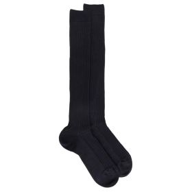 Men's 100% merino wool ribbed knee-high socks - Black | Doré Doré