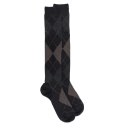 Men's wool argyle pattern knee-high socks - Dark brown | Doré Doré
