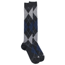 Men's wool argyle pattern knee-high socks - Blue and light grey | Doré Doré