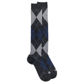 Men's wool argyle pattern knee-high socks - Blue and light grey | Doré Doré