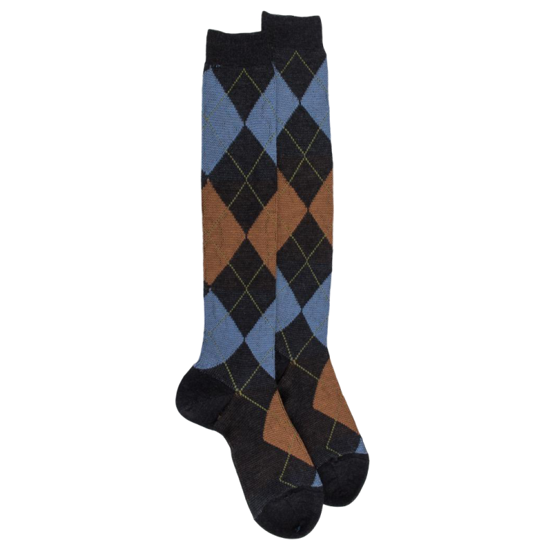 Men's long wool socks patterned in three colors - Dark grey & Squirrel colour | Doré Doré